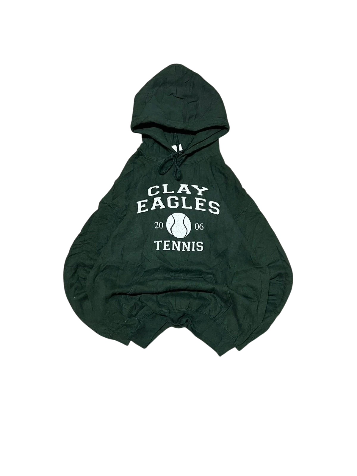 Premier Vintage green cotton-polyester blend hooded sweatshirt with "CLAY EAGLES 20 06 TENNIS" graphic and tennis ball emblem.