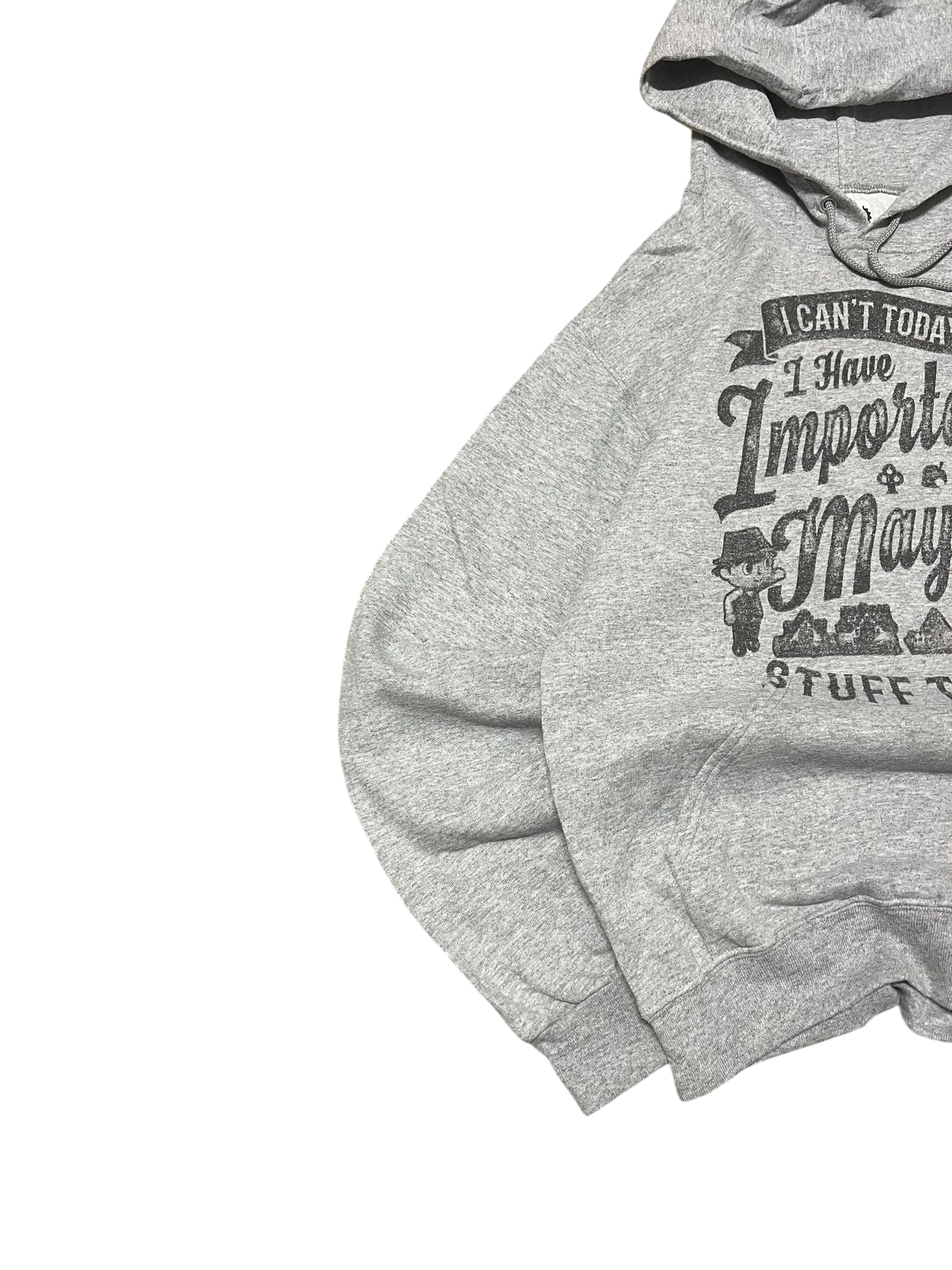 Premier Vintage grey graphic hoodie with "I Can't Today, I Have Important Mayor Stuff To Do" text and Animal Crossing character graphic.