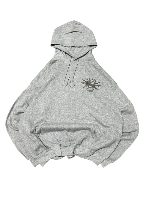 Premier Vintage grey cotton blend Indiana Jones graphic hoodie with drawstring hood and front pocket.