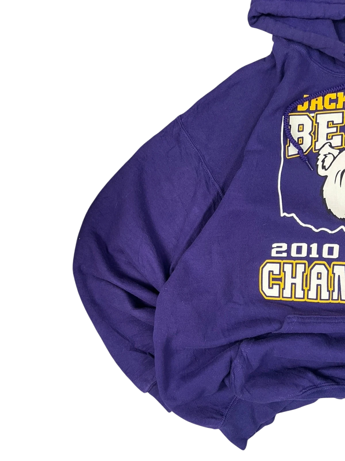 Premier Vintage Jackson Bears 2010 State Champions purple hoodie with graphic print. Comfortable hooded sweatshirt for fans.