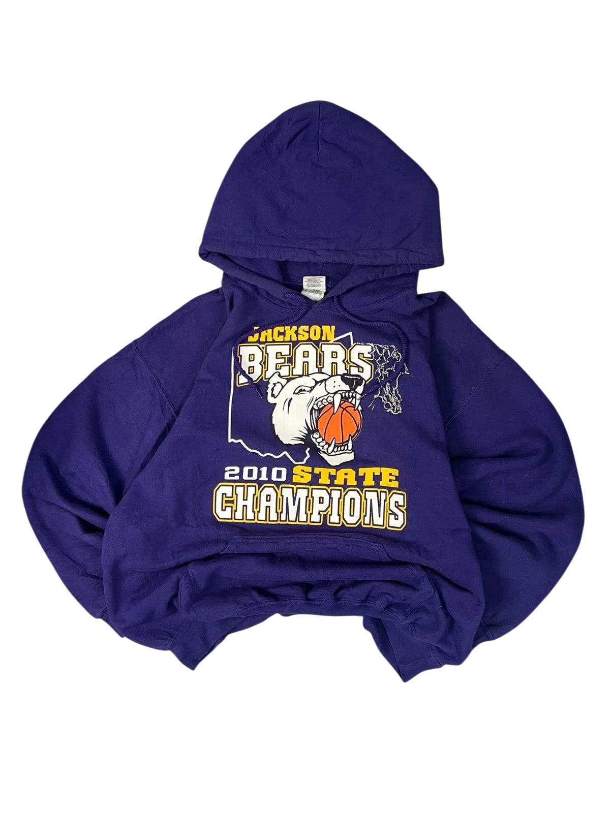 Premier Vintage Jackson Bears 2010 State Champions purple hooded sweatshirt with graphic.