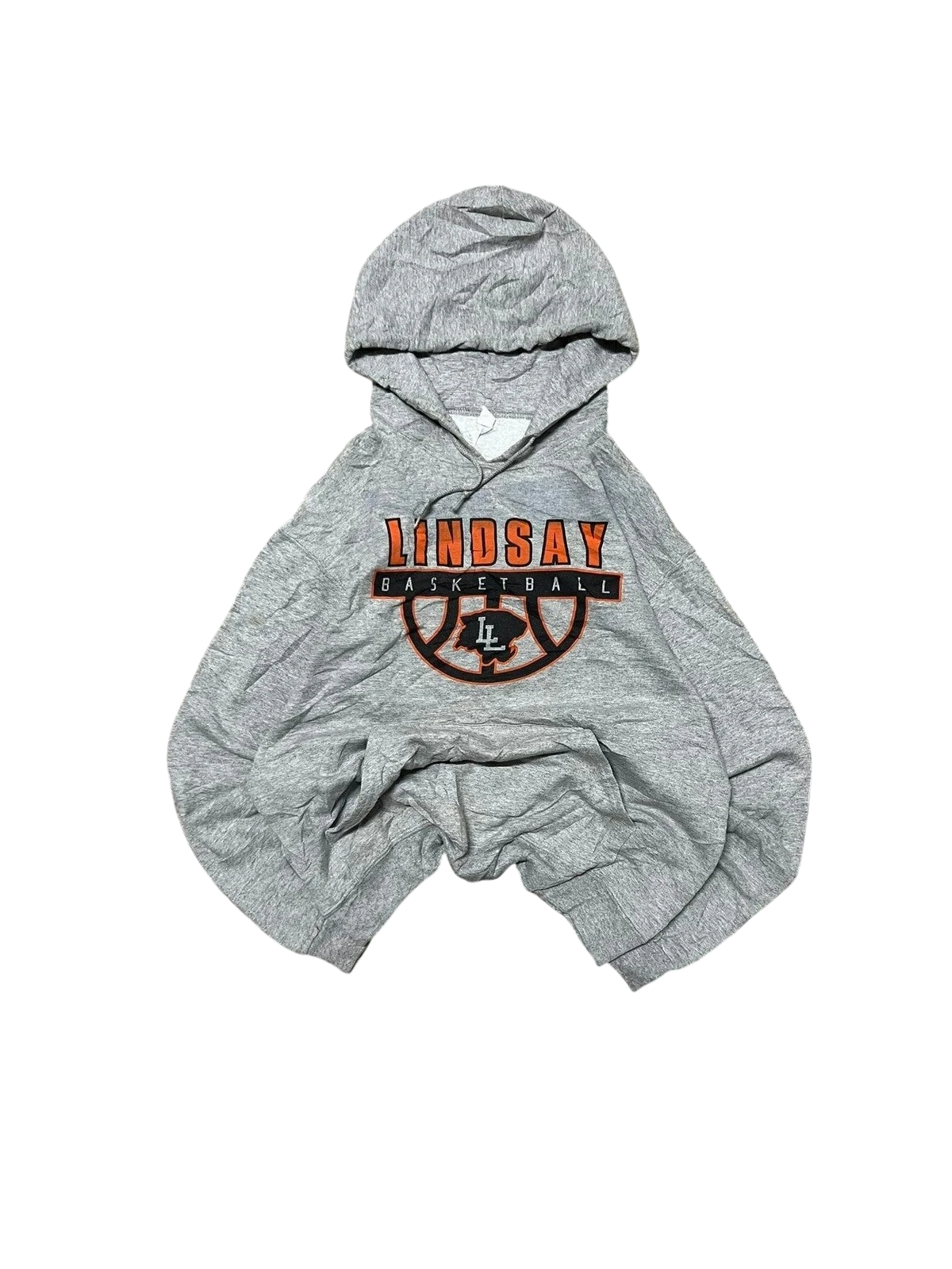 Premier Vintage grey cotton blend Lindsay Basketball graphic hoodie with drawstring hood and front pocket.