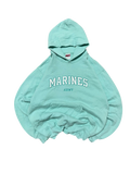 Premier Vintage mint green cotton blend Marines Aunt hoodie with embroidered lettering, hood, and kangaroo pocket.