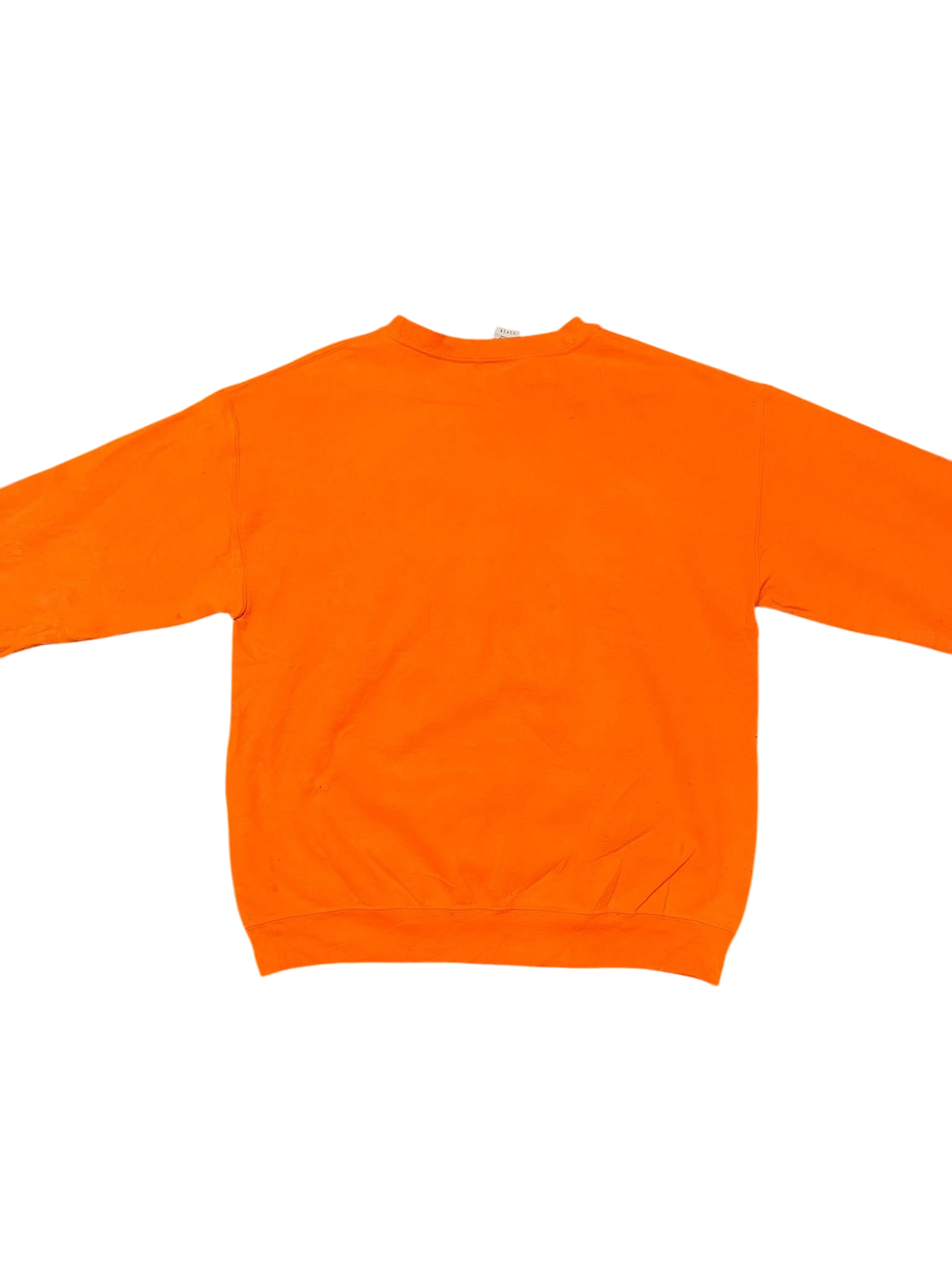 Premier Vintage neon orange crewneck sweatshirt, long sleeves, classic fit, soft interior. Casual comfort.