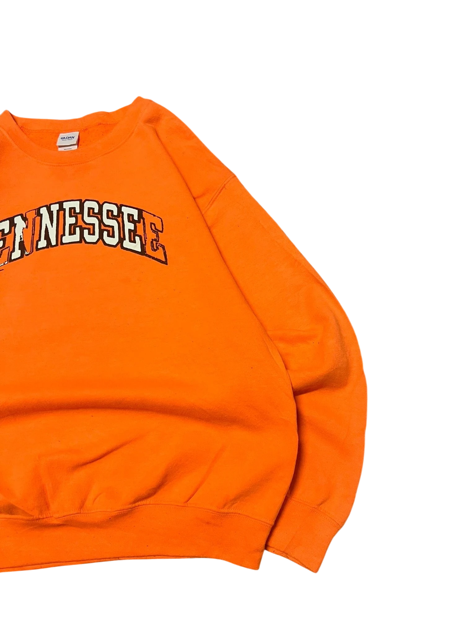 Premier Vintage neon orange Gildan Heavy Blend crewneck sweatshirt with "TENNESSEE" graphic