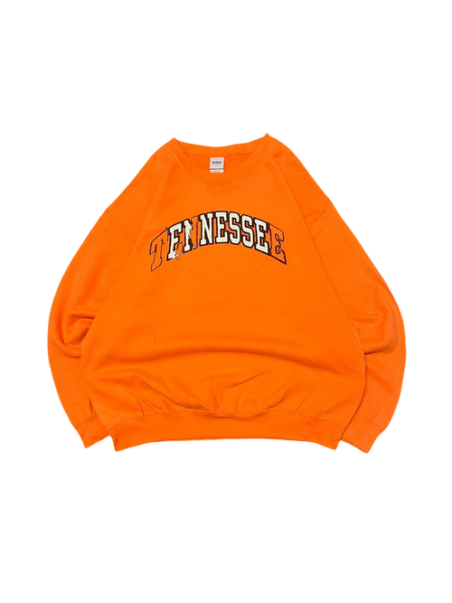 Premier Vintage neon orange crewneck sweatshirt with "TENNESSEE" graphic. Classic fit, comfortable blend.