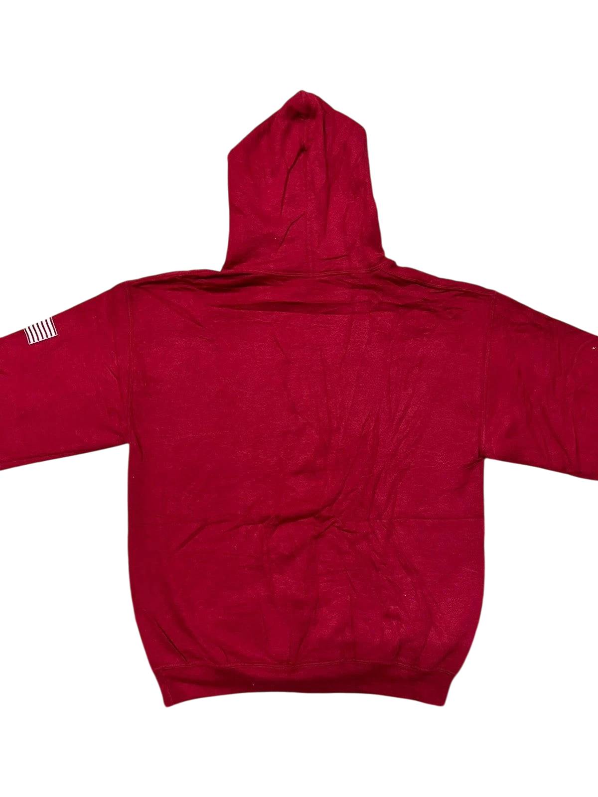 Premier Vintage red cotton blend hooded sweatshirt with "STAND DOWN MADISON" graphic and American flag detail on sleeve.