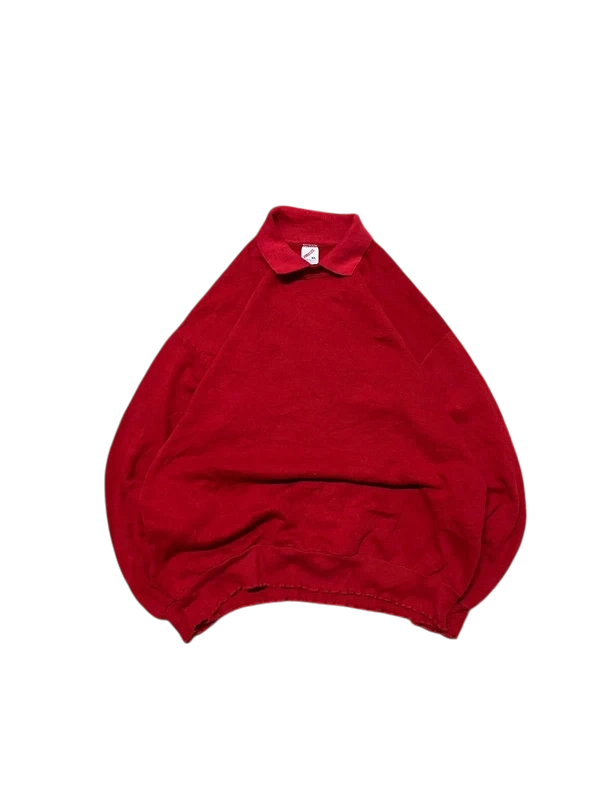 Premier Vintage red pullover jacket with collar and embroidered details. Lightweight, water-resistant material.