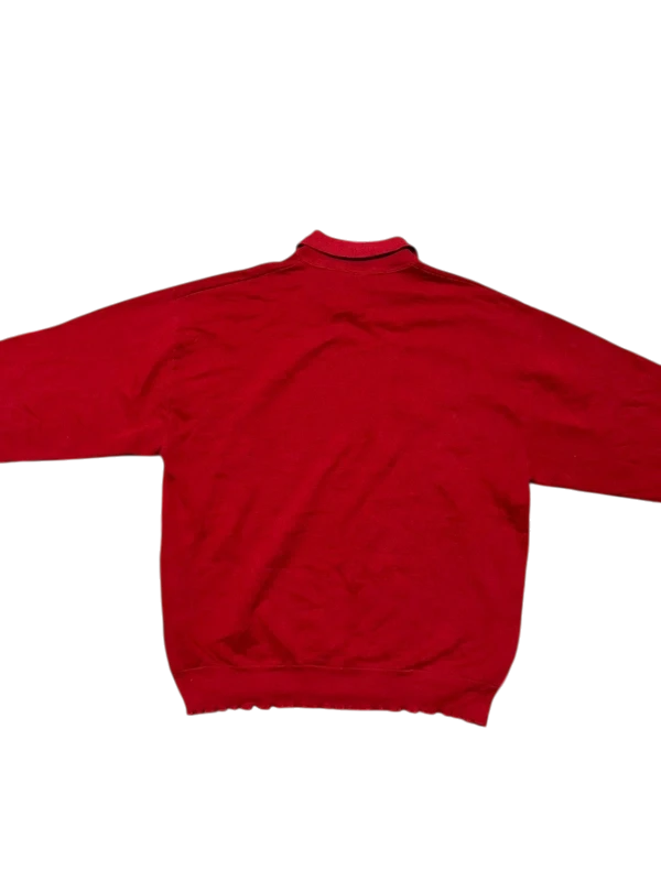 Premier Vintage red pullover jacket with embroidered Patriots Heritage Hills logo. Lightweight, water-resistant material.