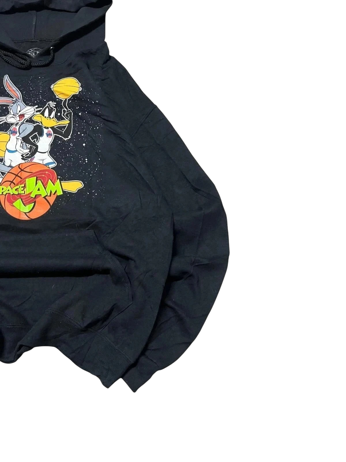 Premier Vintage black cotton blend Space Jam graphic pullover hoodie with drawstring hood and kangaroo pocket.