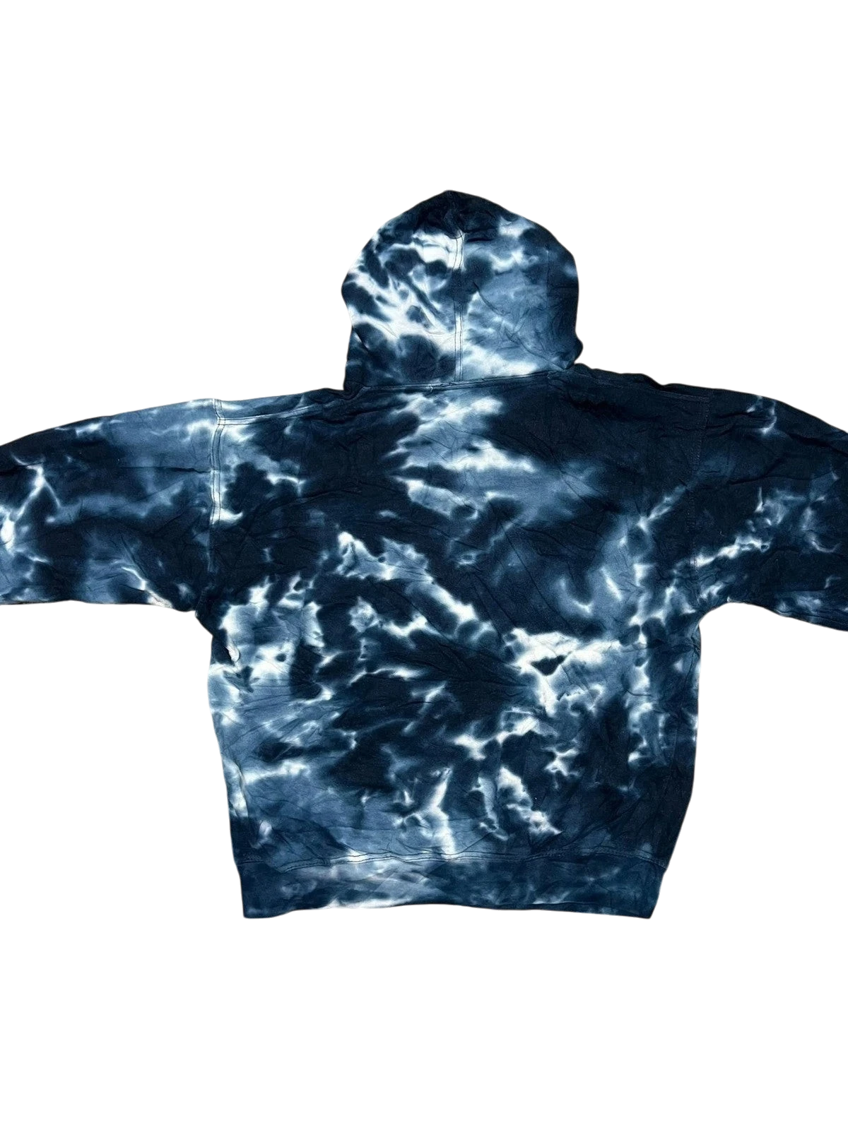 Premier Vintage blue and white tie-dye hoodie with Cape Cod Massachusetts graphic. Cotton blend.