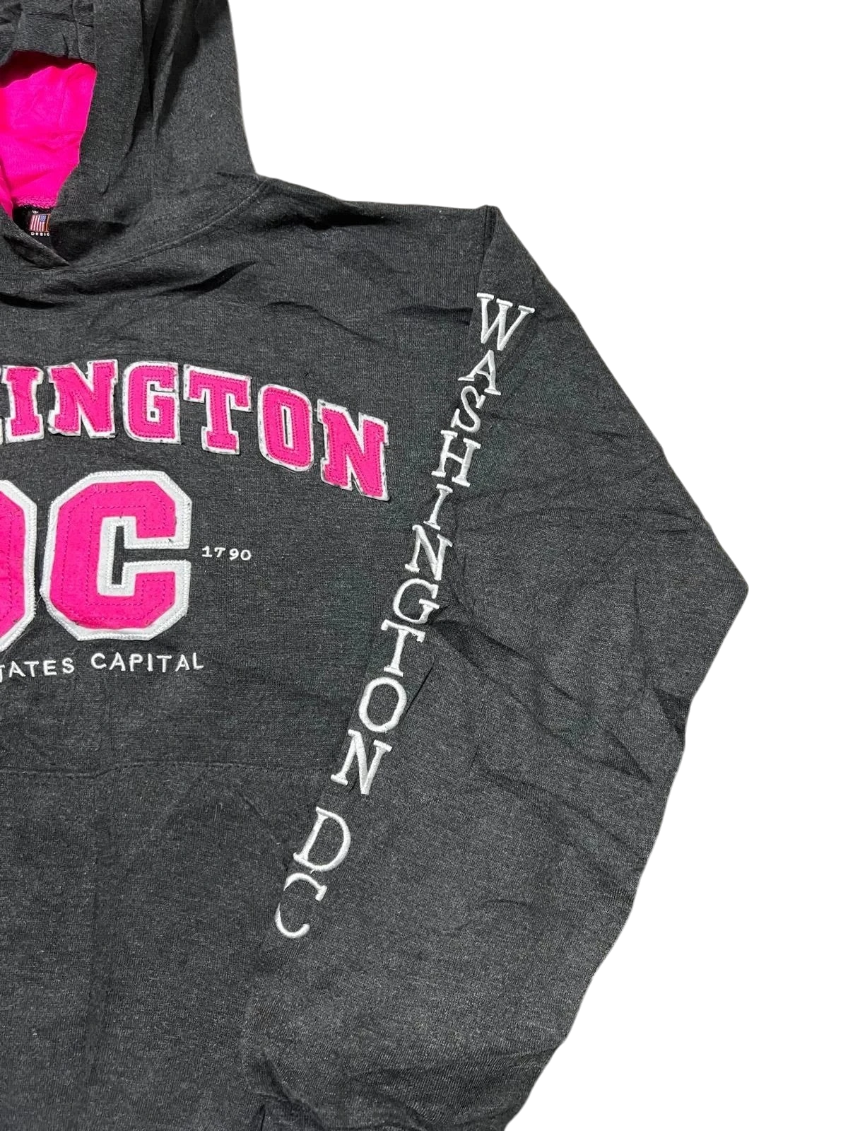 Premier Vintage dark grey hoodie with pink