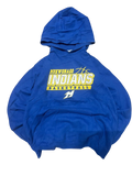 Premier Vintage blue cotton basketball hoodie with Mukwonago Indians graphic and basketball motif. Pullover style with front pocket.