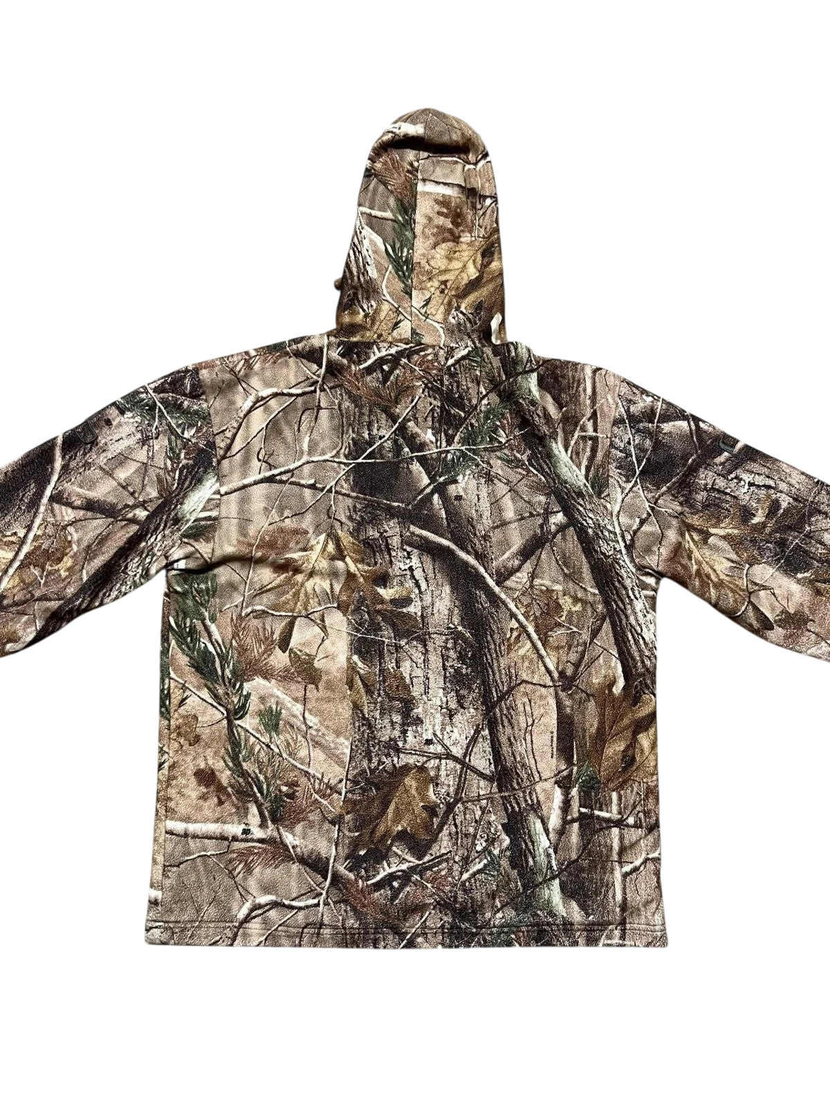 Premier Vintage camouflage hooded long sleeve pullover with realistic woodland pattern. Adjustable drawstring hood for extra warmth.