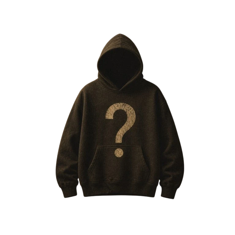 Premier Vintage dark grey cotton blend hoodie with a distressed white question mark graphic on the front and a kangaroo pocket.