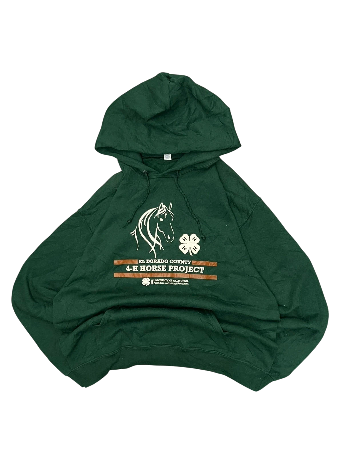 Premier Vintage green cotton hoodie with El Dorado County 4-H Horse Project graphic and horse illustration.
