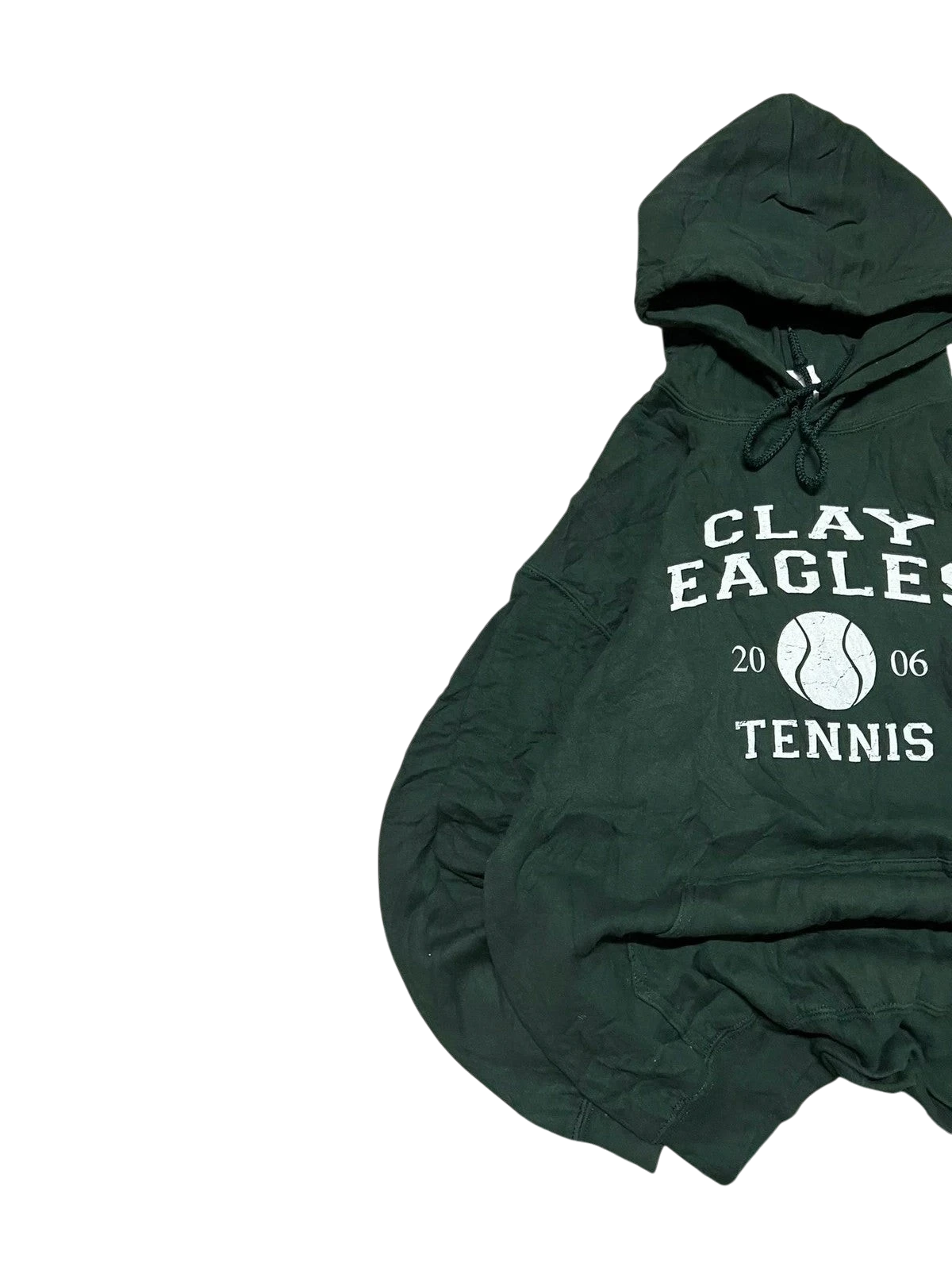Premier Vintage green cotton-polyester blend hoodie with "CLAY EAGLES 20 06 TENNIS" graphic and tennis ball emblem.