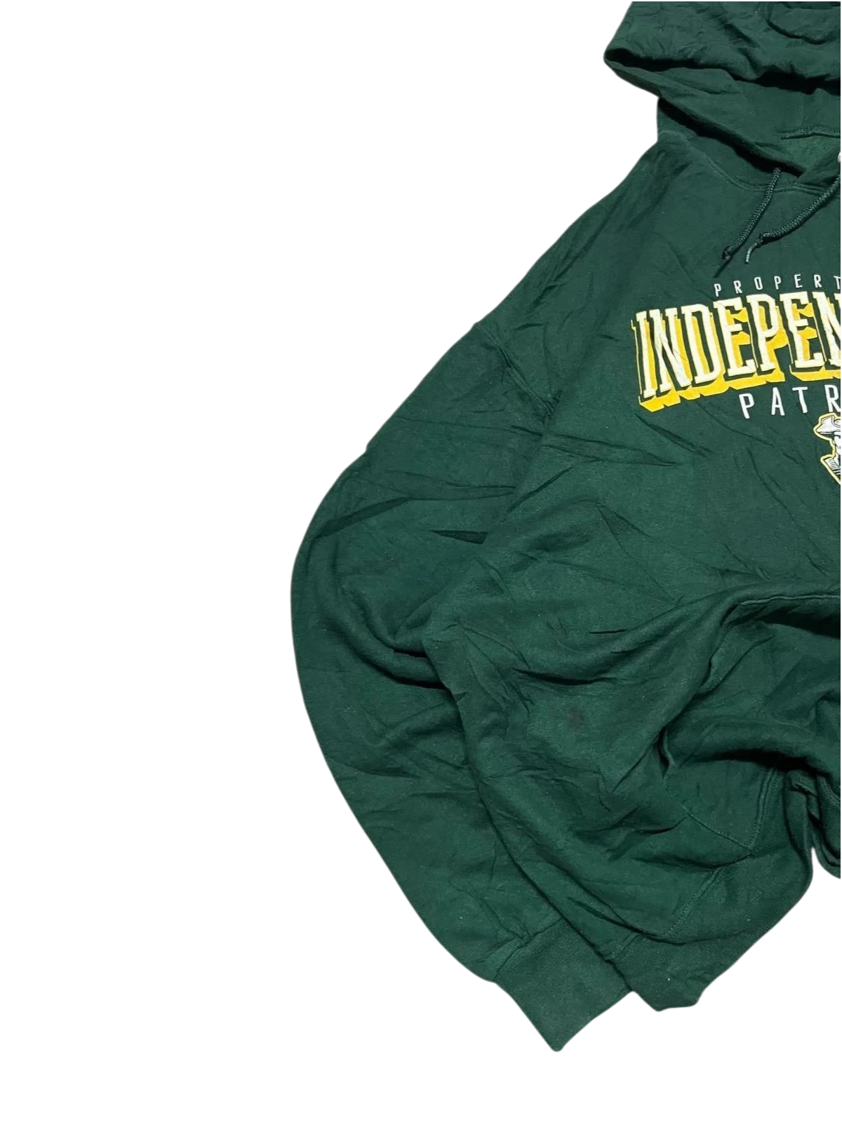 Premier Vintage green cotton blend Independence Patriots graphic hoodie with drawstring hood and kangaroo pocket.