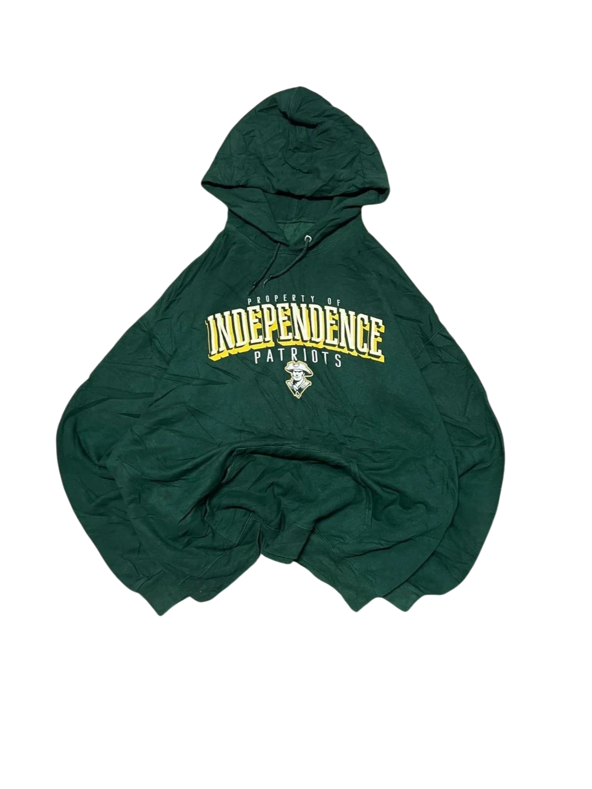 Premier Vintage green cotton blend Independence Patriots graphic hoodie with drawstring hood and kangaroo pocket.