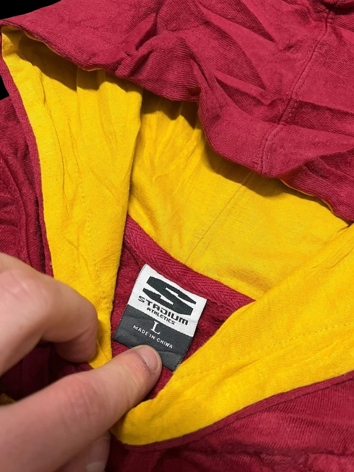 Premier Vintage Iowa State Cyclones red and yellow pullover hoodie with "STATE" lettering. Soft, durable fabric for comfort.