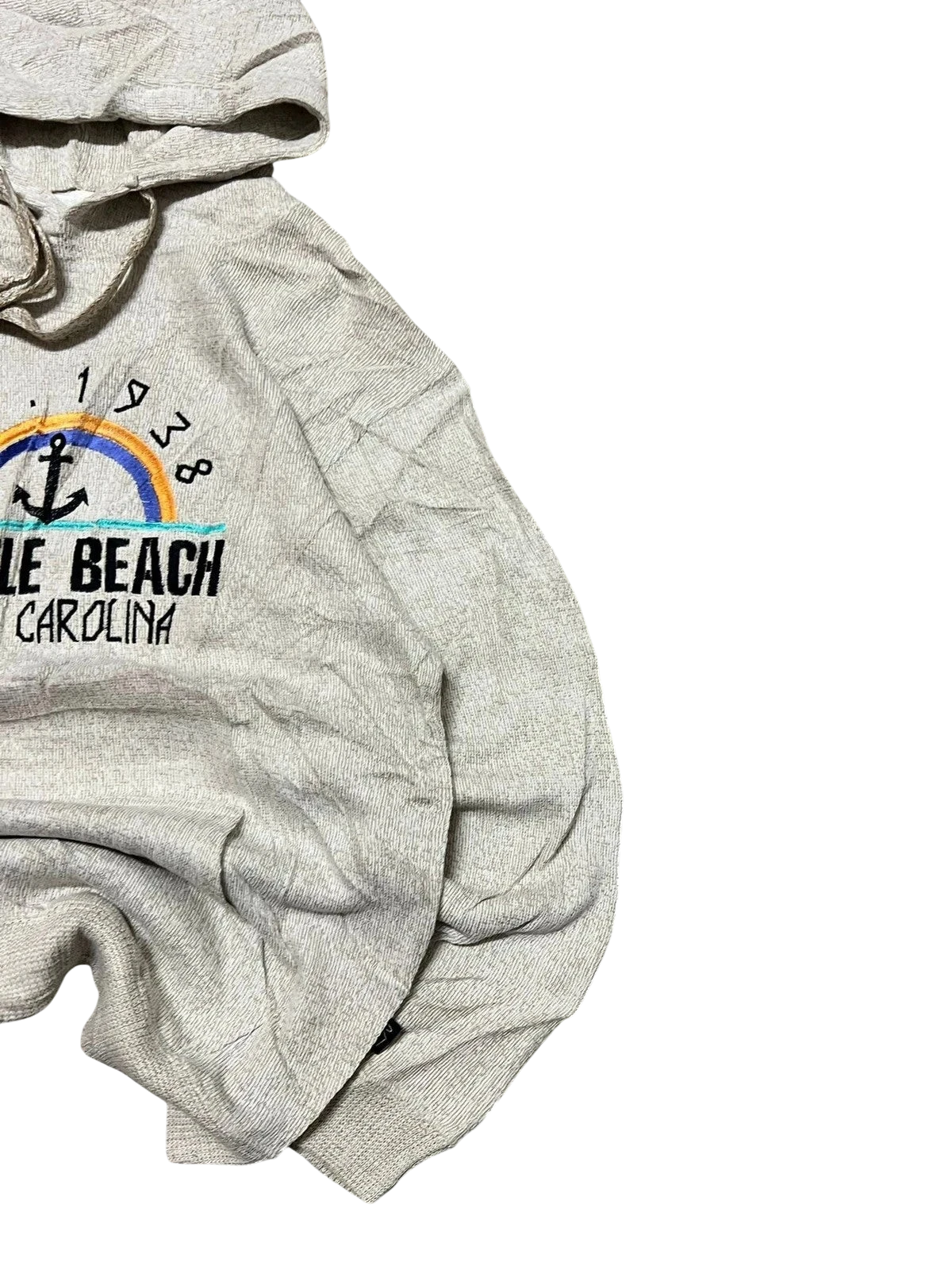 Premier Vintage light grey crewneck sweatshirt with distressed Myrtle Beach South Carolina graphic, rainbow, and anchor.