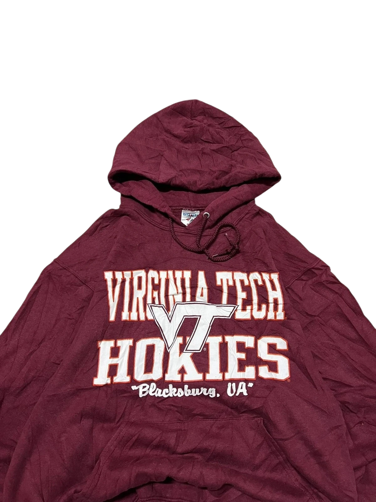 Premier Vintage maroon Virginia Tech Hokies pullover hoodie with VT logo and "Blacksburg, VA" text. Comfortable cotton blend.