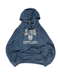 Premier Vintage heathered blue Oxford University graphic hoodie with crest and lettering. Features a hood, drawstrings, and kangaroo pocket.