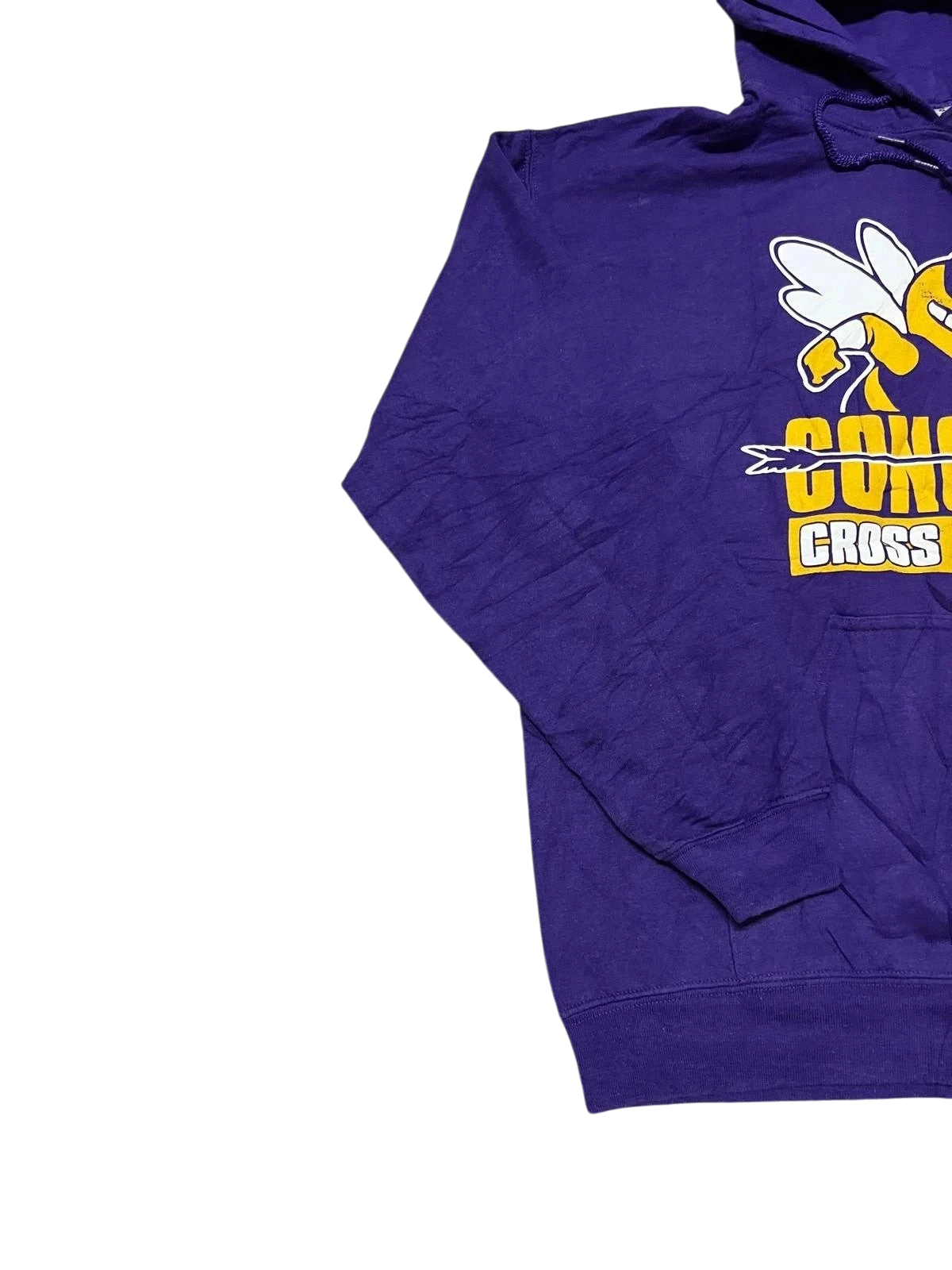 Premier Vintage Concord Cross Country hoodie in purple, featuring a bee mascot graphic and team name. Gildan Heavy Blend sweatshirt.