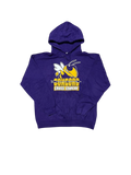 Premier Vintage purple Concord Cross Country hoodie with bee mascot graphic. Gildan Heavy Blend sweatshirt.