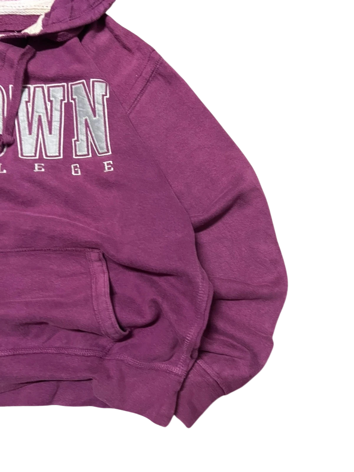 Premier Vintage purple cotton blend Etown College pullover hoodie with drawstring hood and kangaroo pocket.