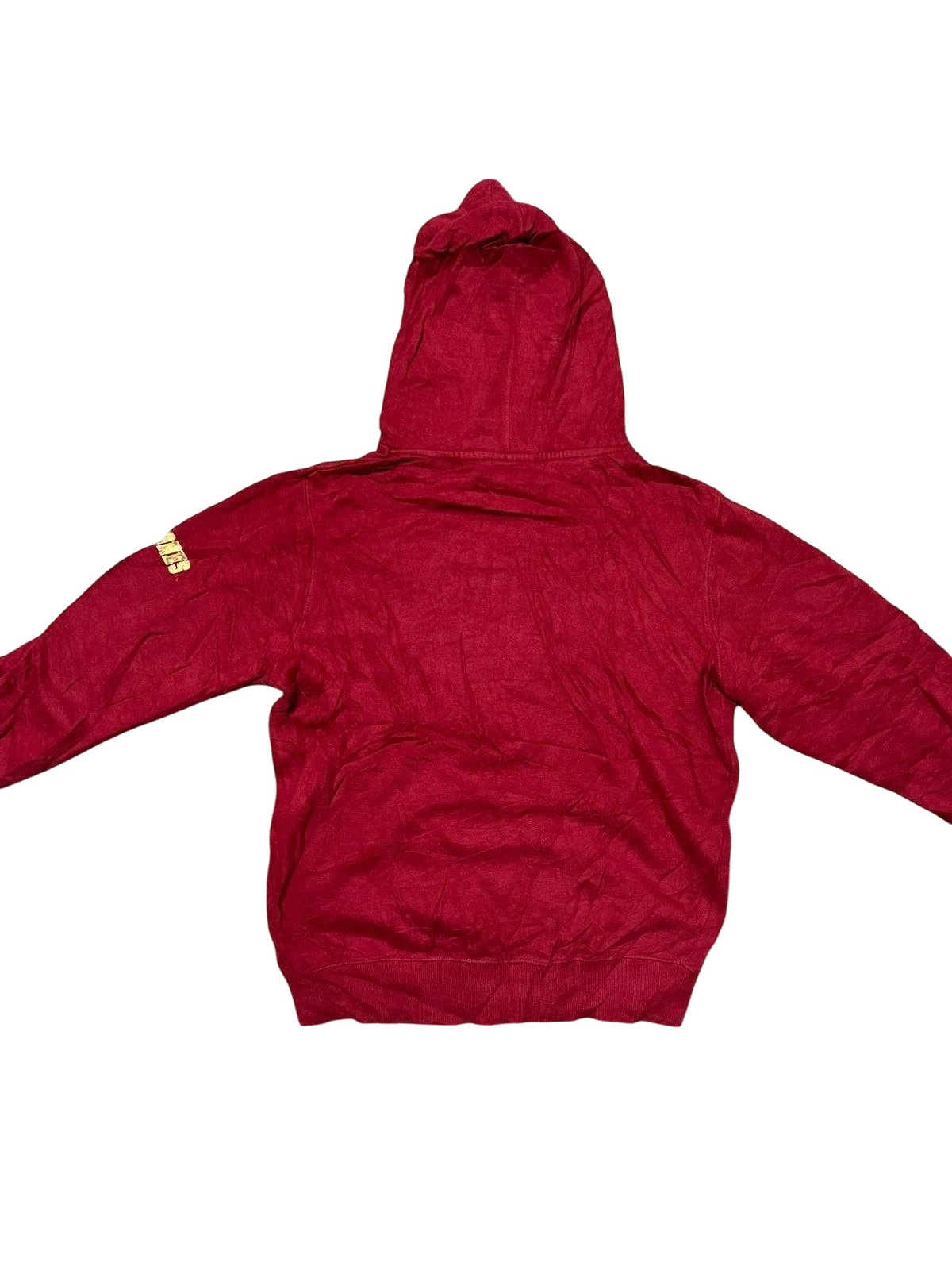 Premier Vintage red pullover hoodie with yellow accents and "STATE" lettering on sleeve. Casual, game day apparel.