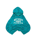 Premier Vintage teal graphic hoodie with "Key West Florida Est. 1952" text. Casual pullover with hood and drawstrings.