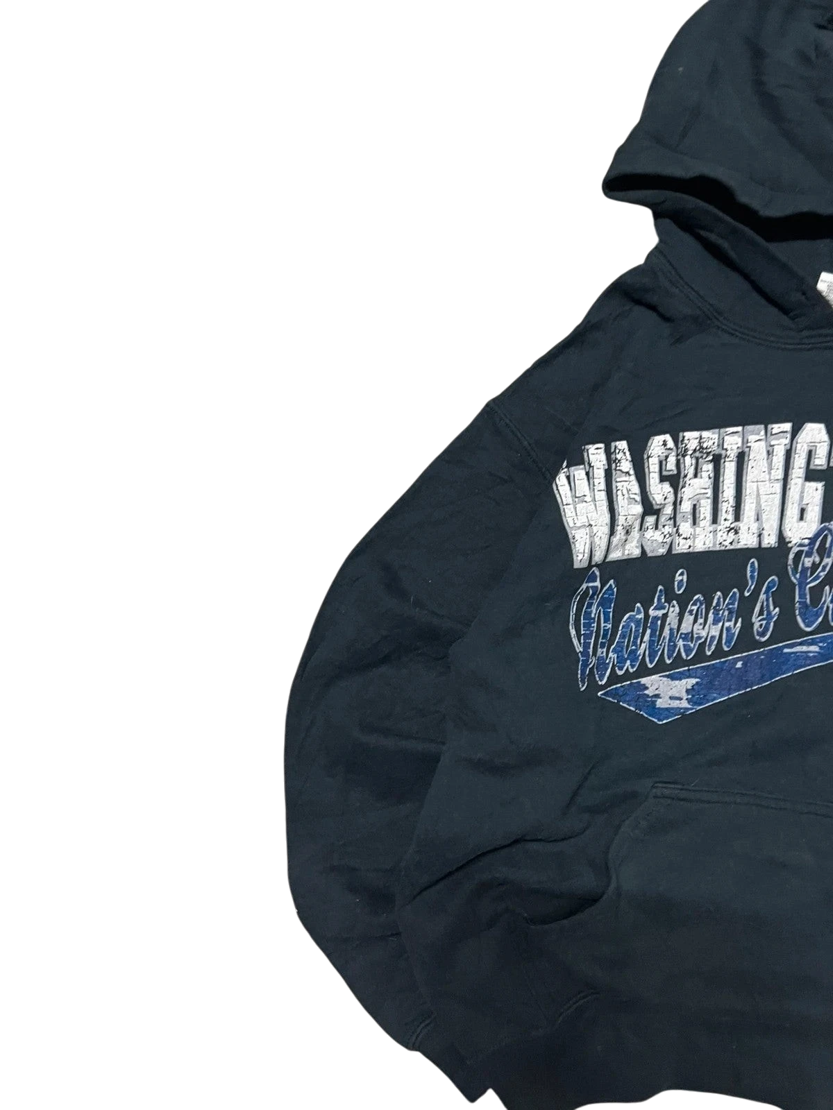 Premier Vintage black cotton blend Washington DC Nation's Capital hoodie with graphic print and kangaroo pocket.