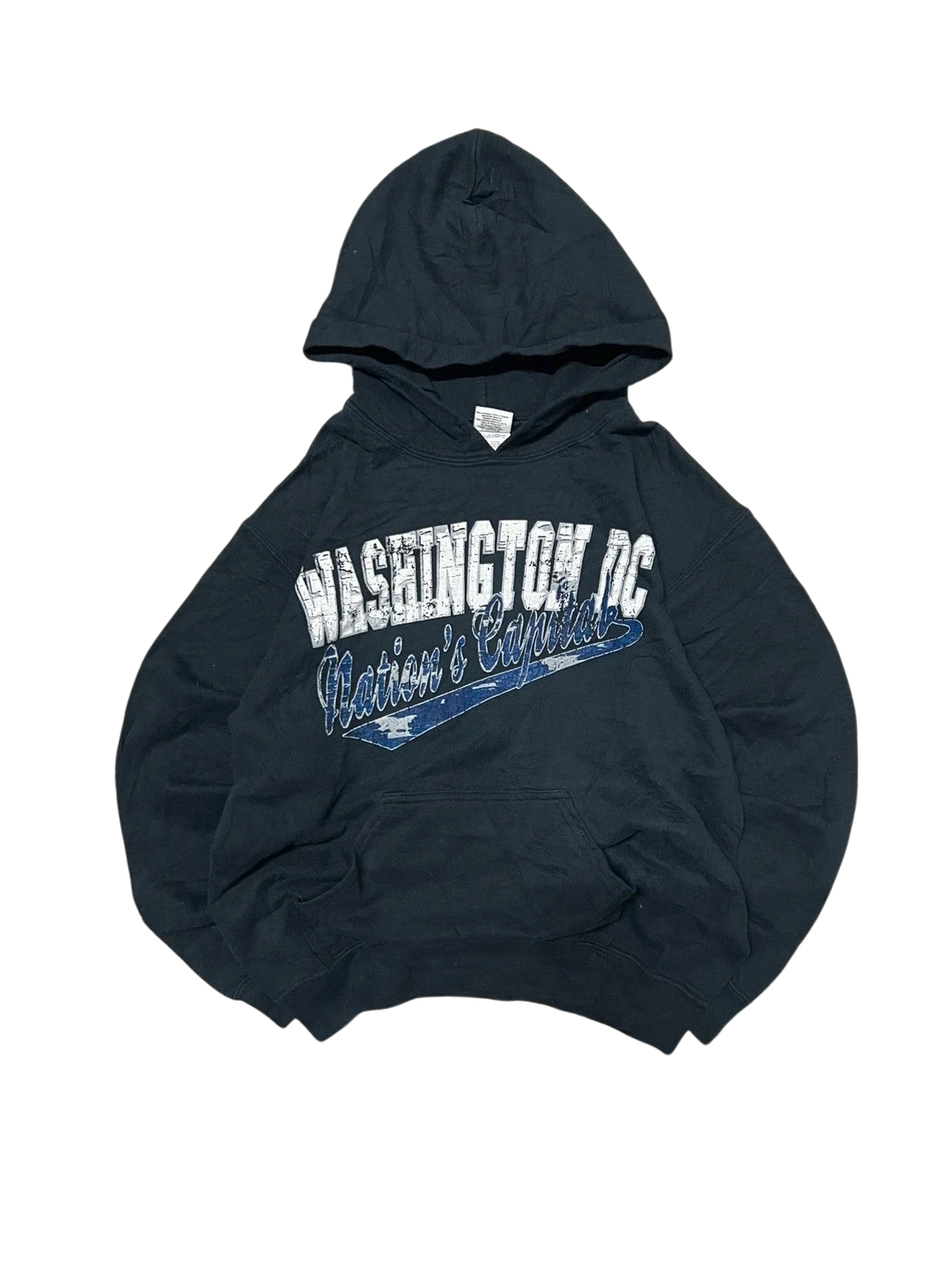 Premier Vintage black cotton blend Washington DC Nation's Capital hoodie with graphic print and kangaroo pocket.