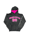 Premier Vintage dark grey hoodie with pink hood lining, featuring "WASHINGTON DC" and "UNITED STATES CAPITAL" text graphics.